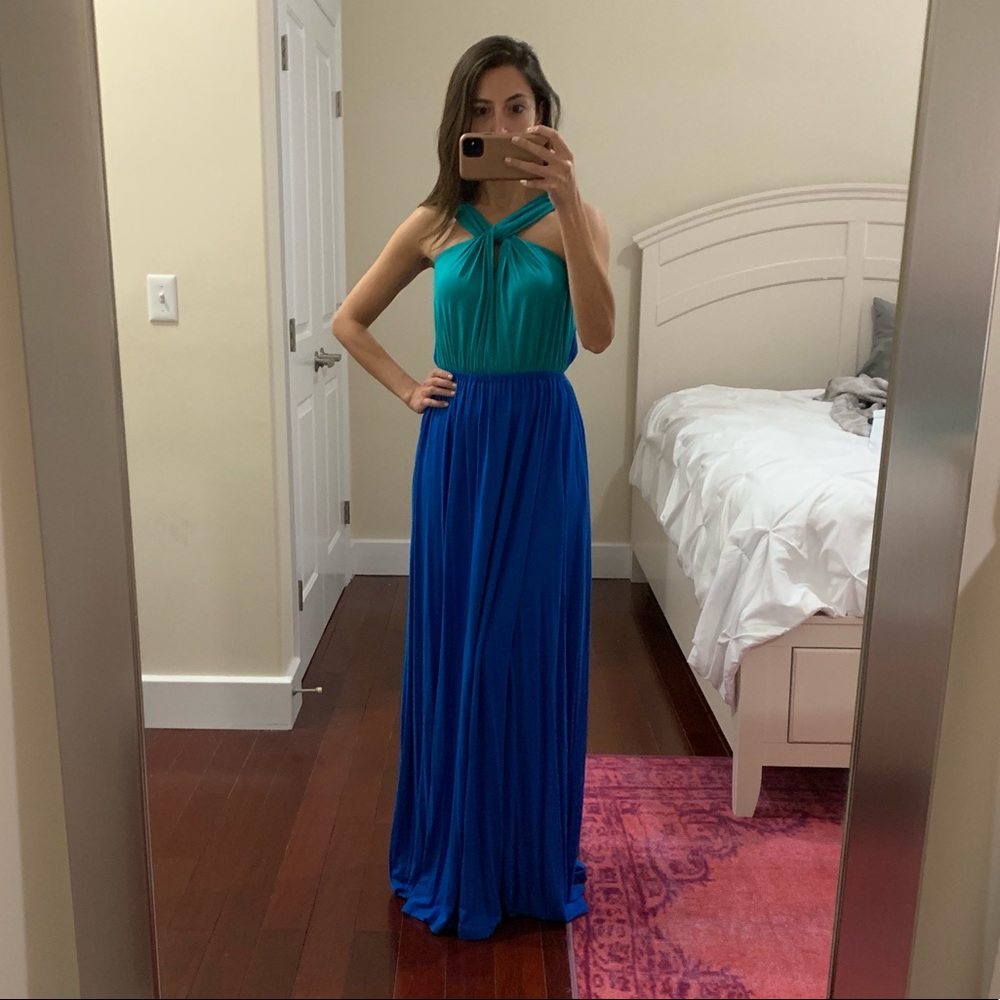 Macy’s Voyage Mediterranean color block maxi dress